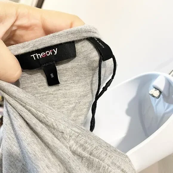 NEW Theory Dakui Knotted T-Shirt Dress Short Sleeve Casual Gray K350 Size Small - Picture 6 of 7